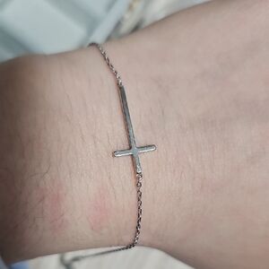 Sterling Silver Side Cross Bracelet - Silver